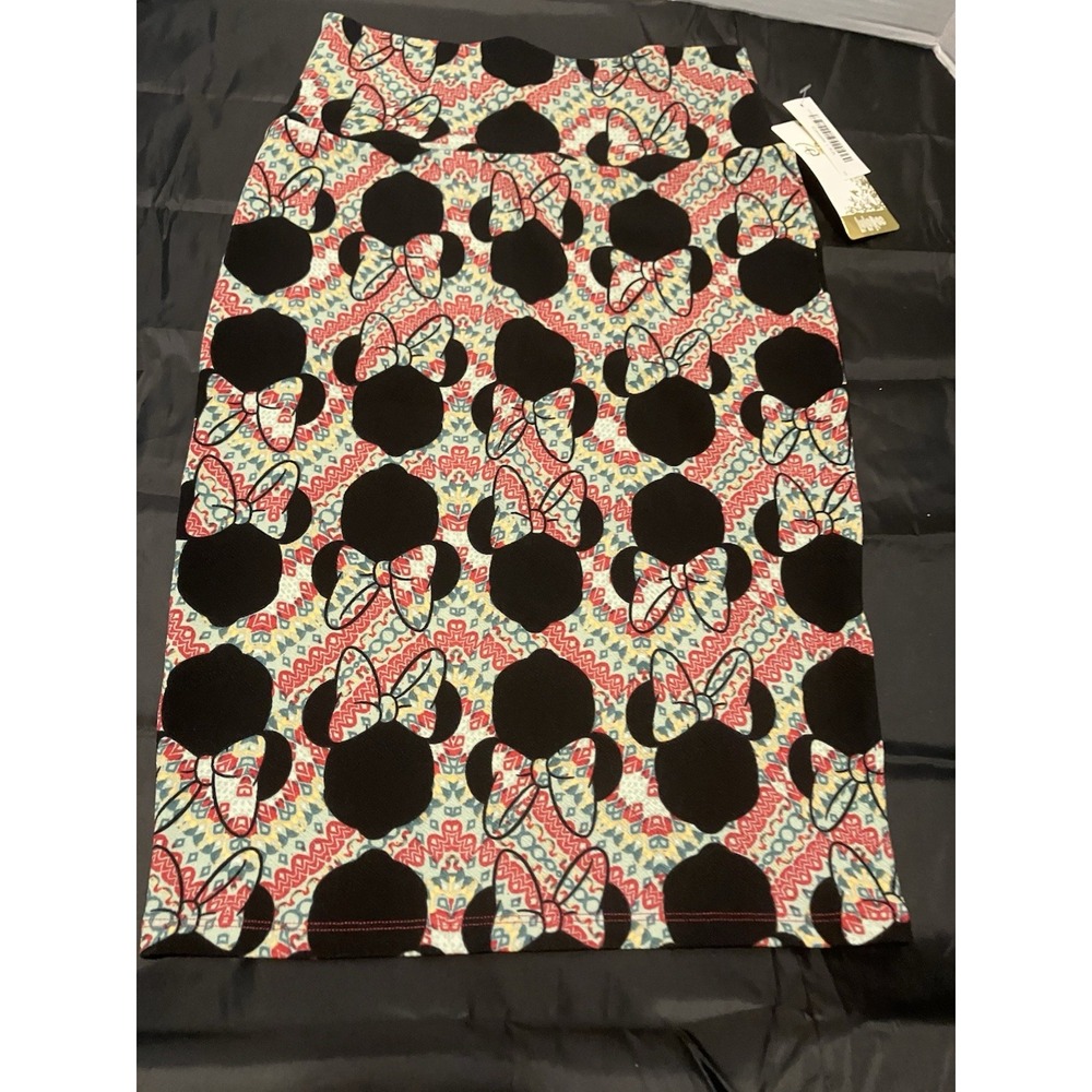 LuLaRoe Disney Cassie Skirt Womens XSmall Minnie Mouse Faces Bow Pink Stretch